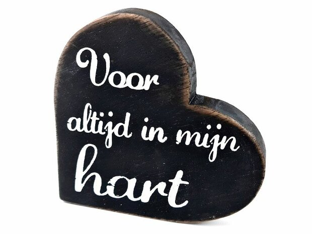 houten teksthart voor altijd in mijn hart blackwash 15 cm
